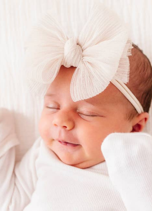 Baby Bling Bows Baby Bling® Tulle Fab® Skinny Nylon Headband with Tulle Bow - White 