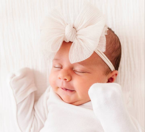 Baby Bling Bows Baby Bling® Tulle Fab® Skinny Nylon Headband with Tulle Bow - White 