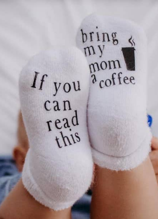 Model Wearing Dorothy's Reason If You Can Read This Bring My Mom A Coffee® Baby Socks Gifts