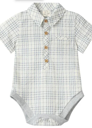 Me & Henry Helford Woven Onesie -Chambray Cream Plaid