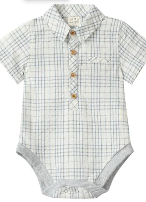 Me & Henry Helford Woven Onesie -Chambray Cream Plaid