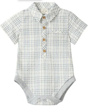 Me & Henry Helford Woven Onesie -Chambray Cream Plaid