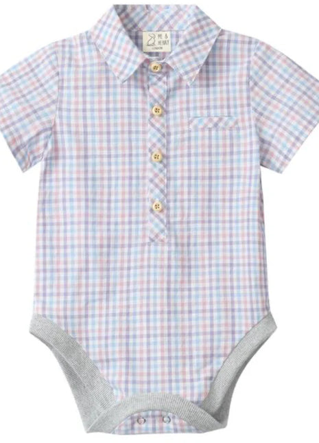 Me & Henry Helford Woven Onesie - Pink/Blue/Lilac