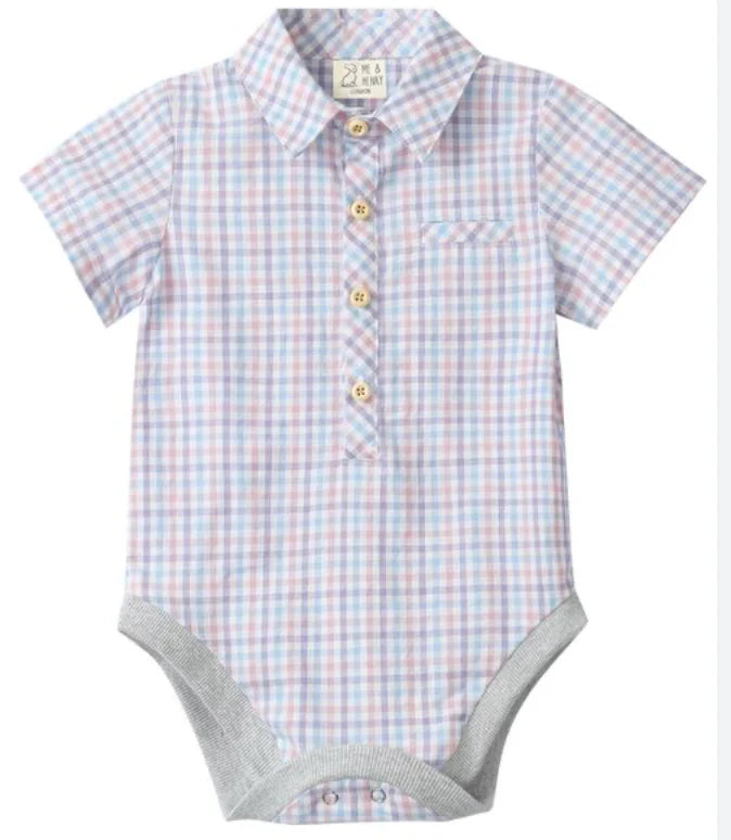 Me & Henry Helford Woven Onesie - Pink/Blue/Lilac