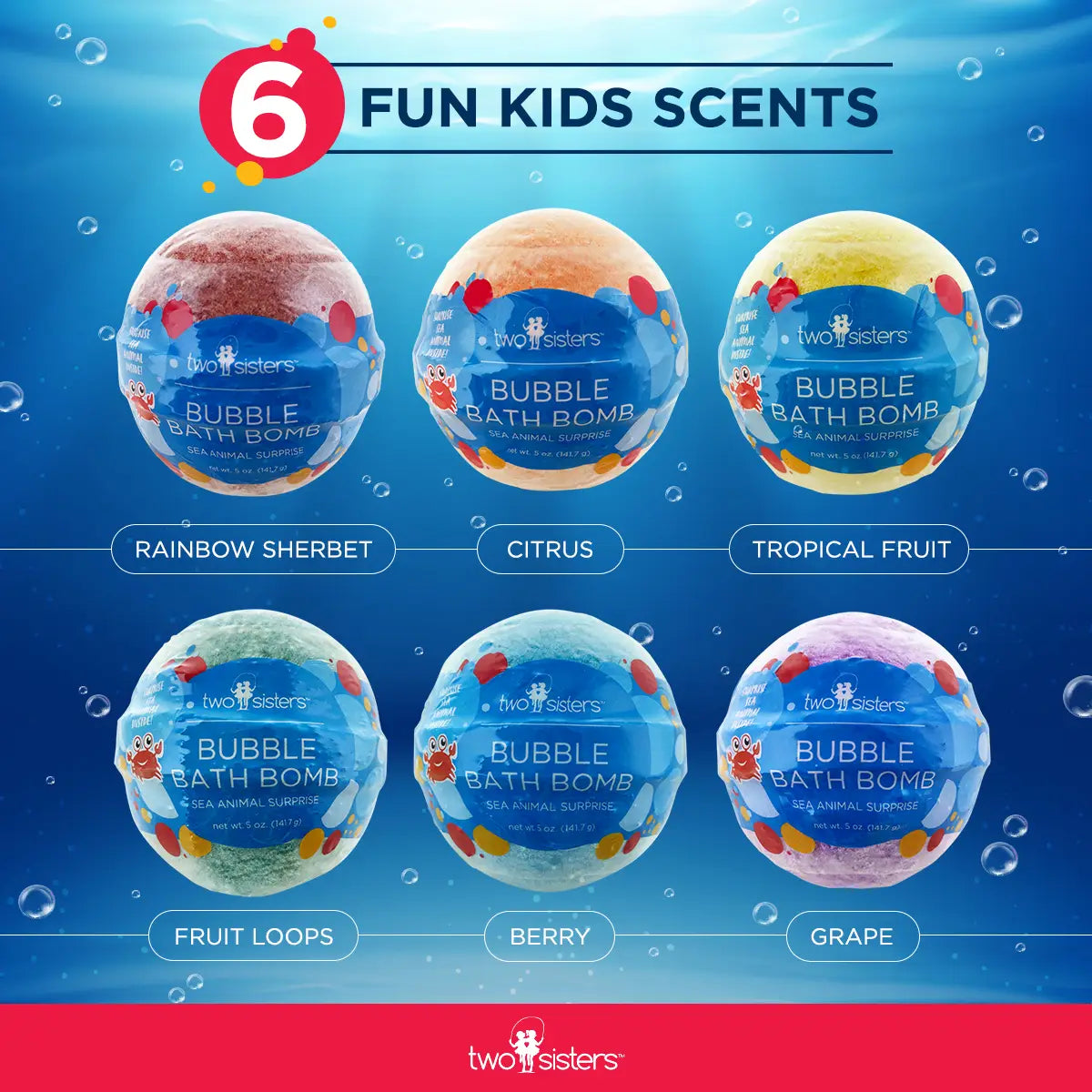 Two Sisters Spa Sea Animal Bath Bombs For Kids (6 Pack)
