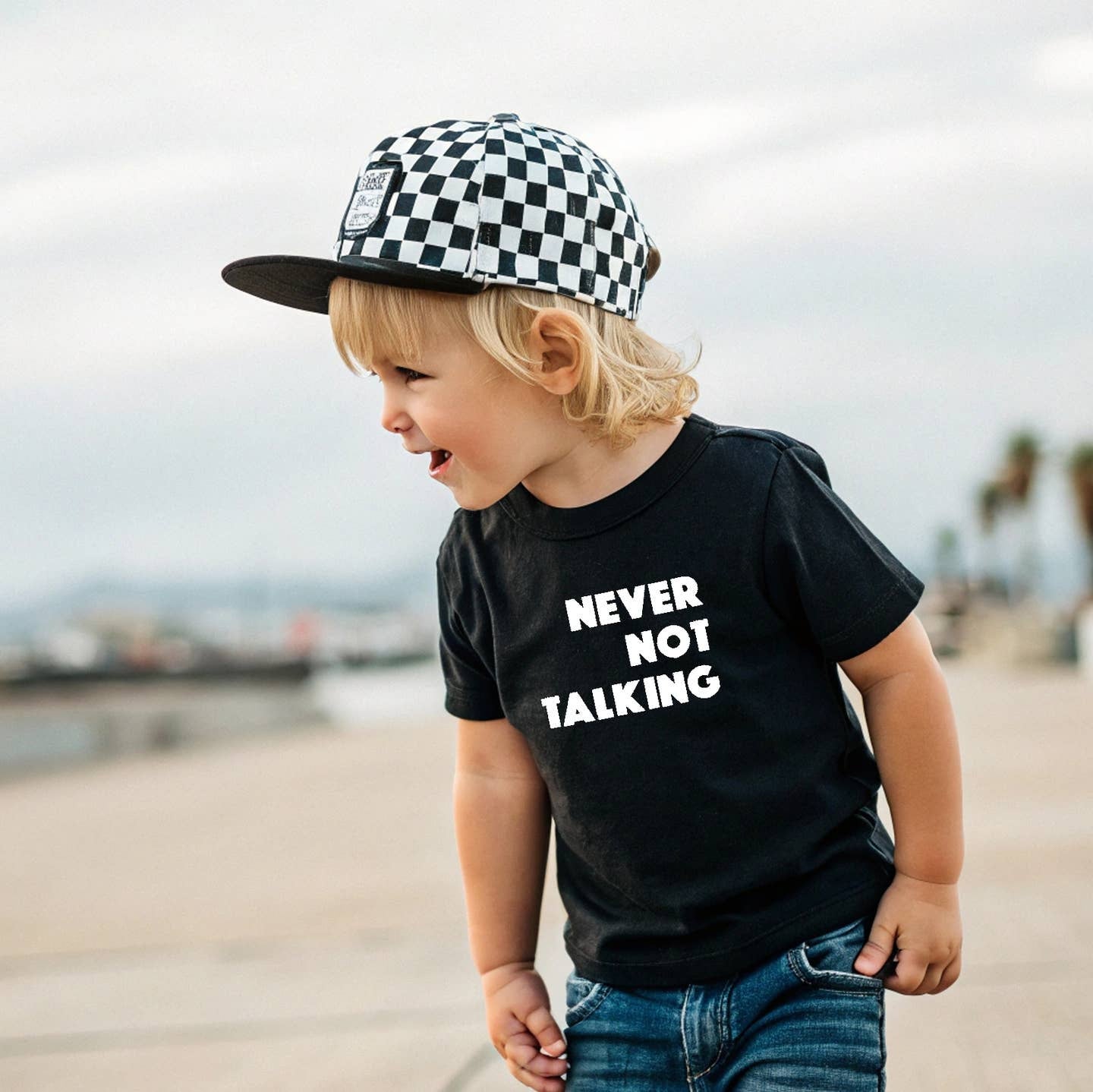 Model Wearing Holland Ave Never Not Talking | Toddler and Youth Boys Tshirt
