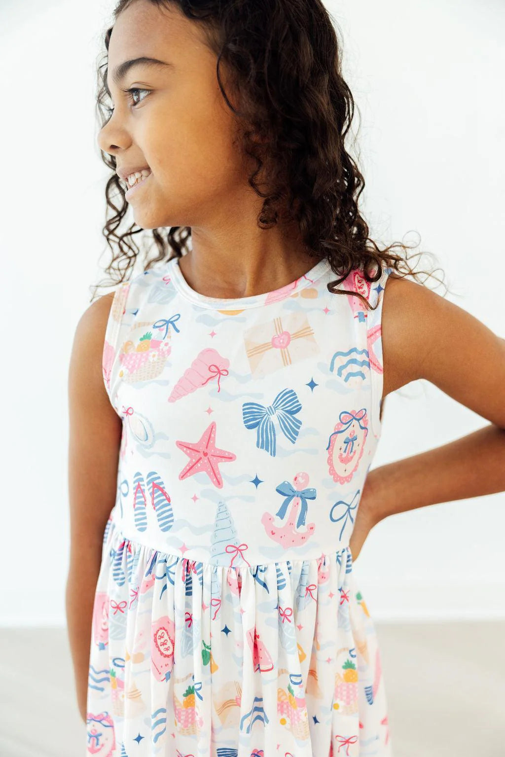 Model Wearing Mila & Rose Seaside Sweetheart Tank Twirl Dress