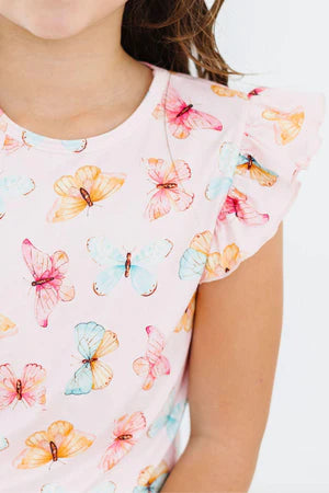 Model Wearing Mila & Rose Butterfly Kisses Ruffle Tee
