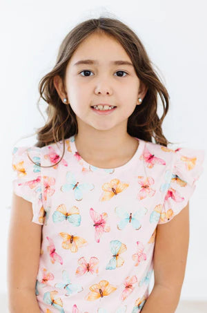 Model Wearing Mila & Rose Butterfly Kisses Ruffle Tee