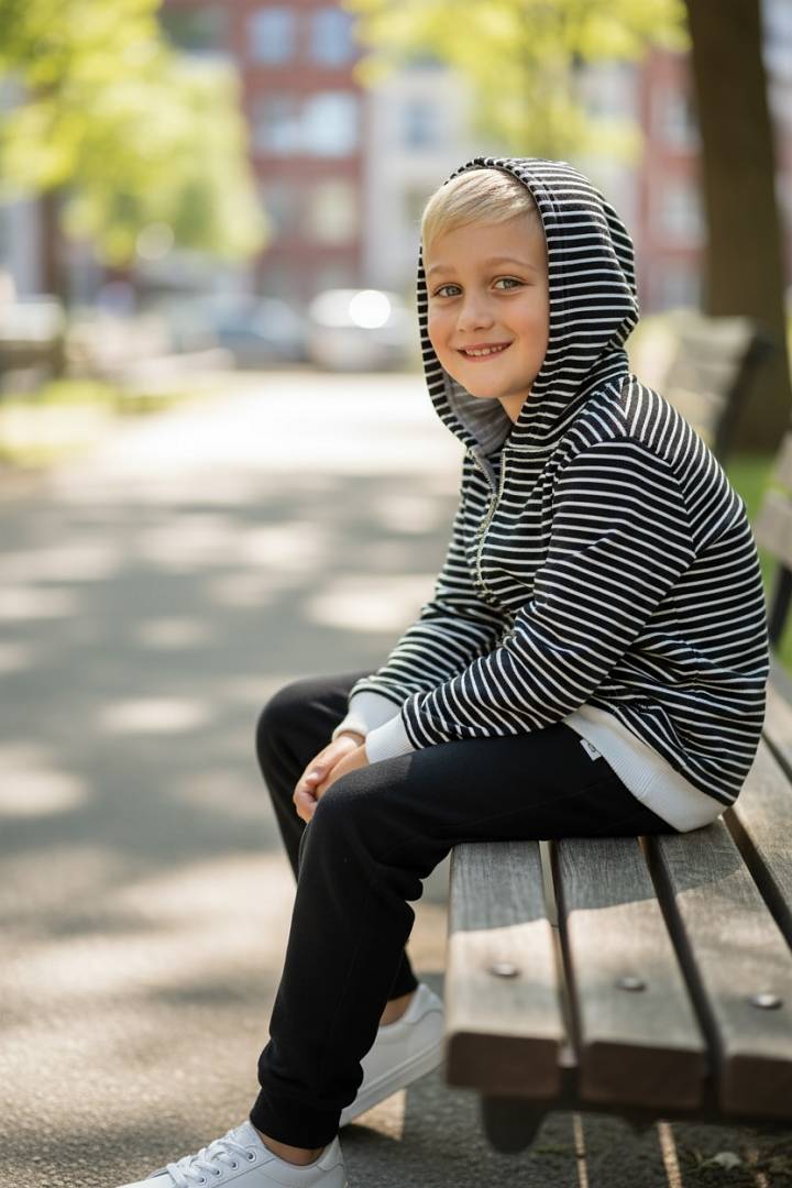 Model Wearing Me & Henry Bellamy Hooded Top