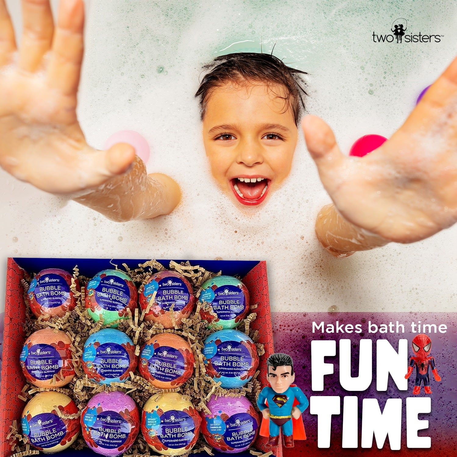 Two Sisters Spa Superhero Bath Bombs For Kids (12 Pack)