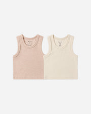 Rylee & Cru Ribbed Tank Set || Shell & Heathered Blush