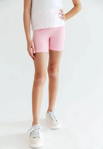 Model Wearing Mila & Rose Bubblegum Pink Twirl Shorts 