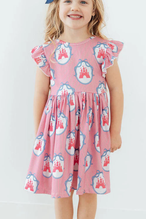 Model Wearing Mila & Rose Once Upon A Castle Flutter Sleeve Twirl Dress