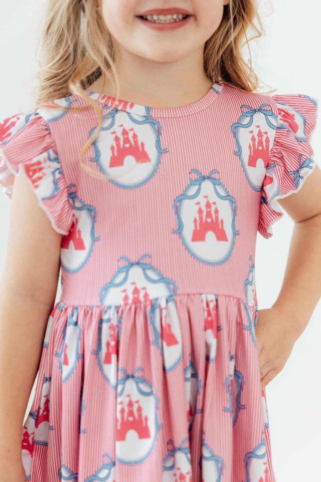 Model Wearing Mila & Rose Once Upon A Castle Flutter Sleeve Twirl Dress