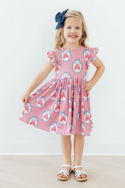 Model Wearing Mila & Rose Once Upon A Castle Flutter Sleeve Twirl Dress