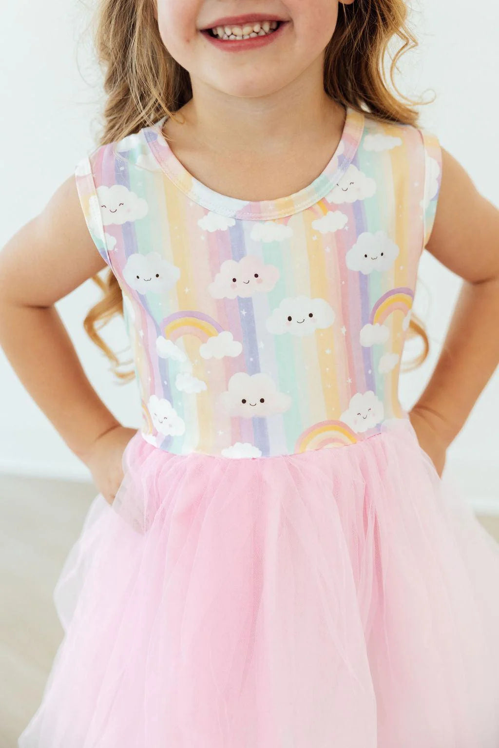Model Wearing Mila & Rose Rainbow Skies Tank Tutu Dress