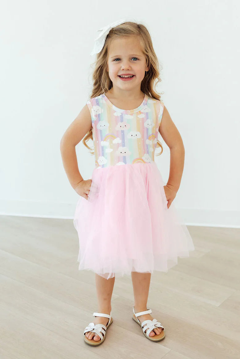 Model Wearing Mila & Rose Rainbow Skies Tank Tutu Dress