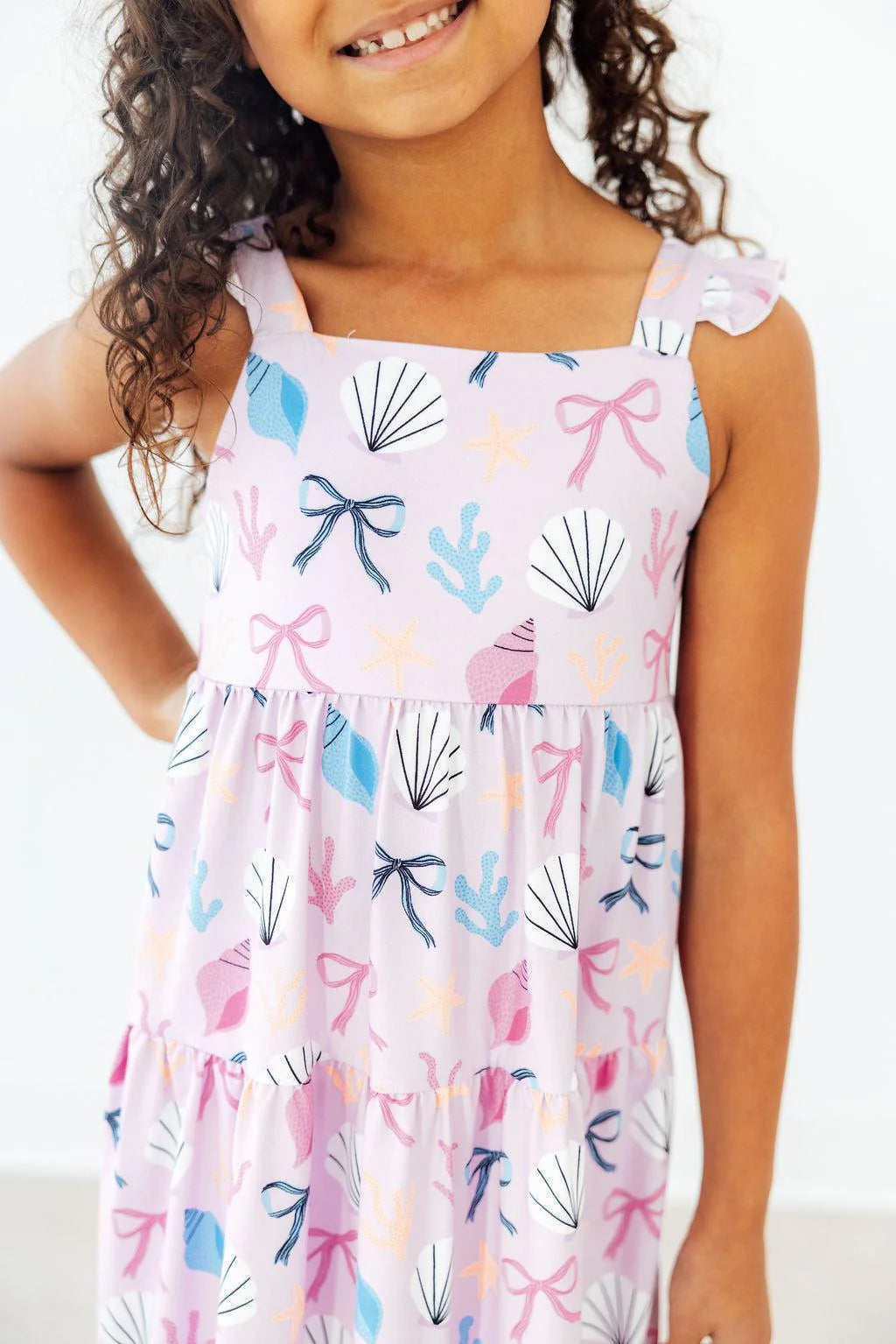 Model Wearing Mila & Rose Beachside Bows Ruffle Maxi Dress