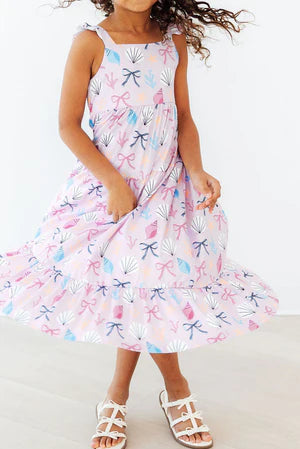 Model Wearing Mila & Rose Beachside Bows Ruffle Maxi Dress