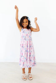 Model Wearing Mila & Rose Beachside Bows Ruffle Maxi Dress