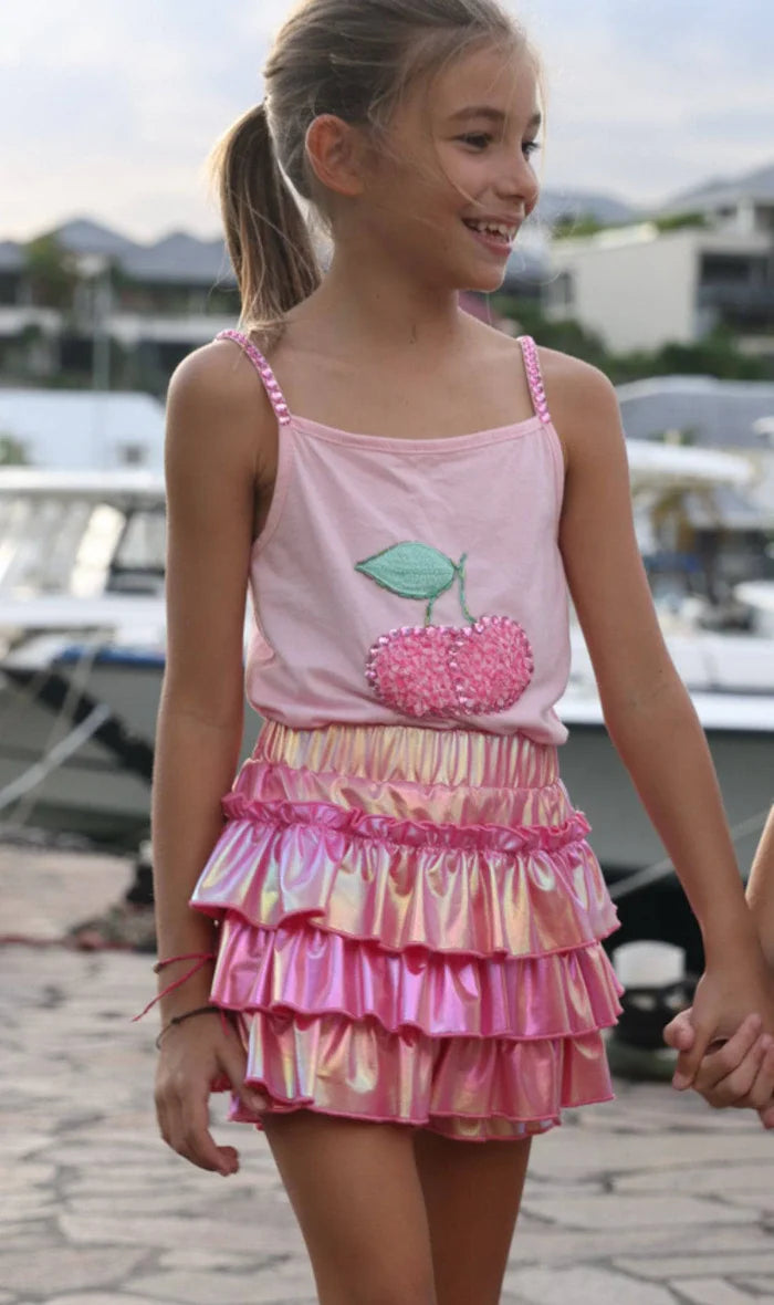 Model Wearing Lola And The Boys Gem Cherry Tank