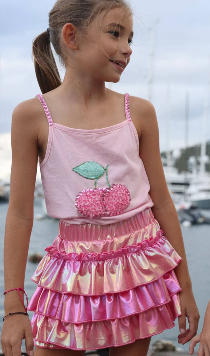 Model Wearing Lola And The Boys Gem Cherry Tank
