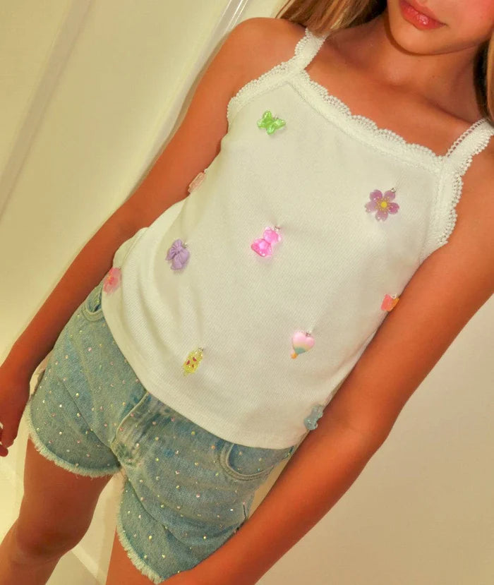 Model Wearing Lola And The Boys Cutie Charm Tank Top