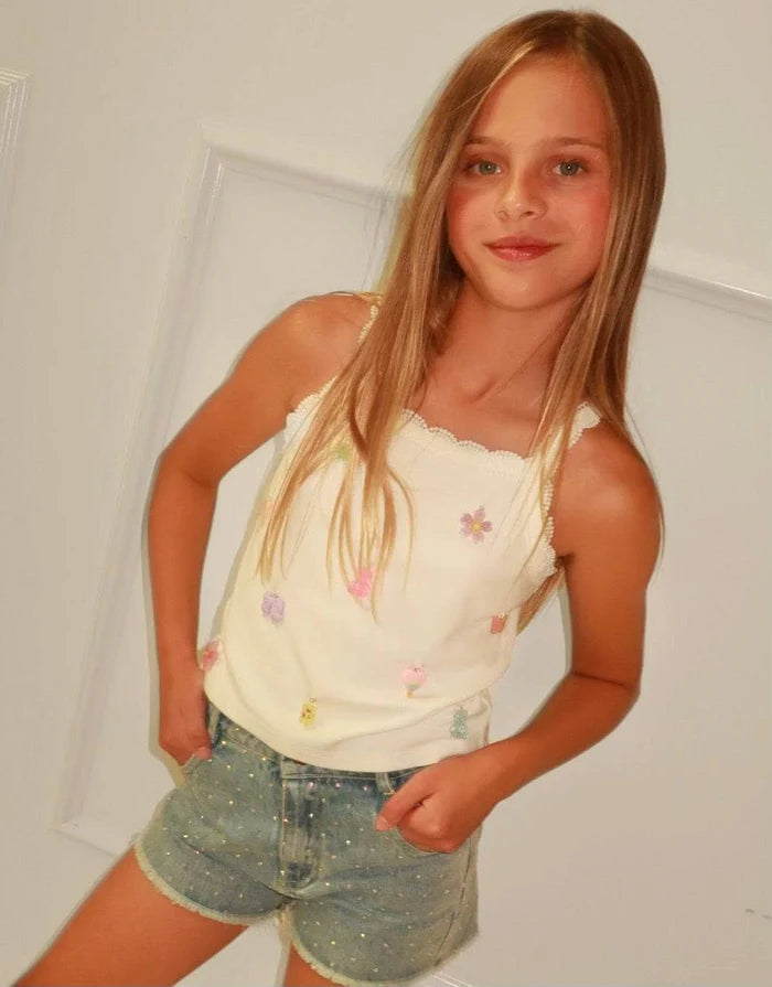 Model Wearing Lola And The Boys Cutie Charm Tank Top