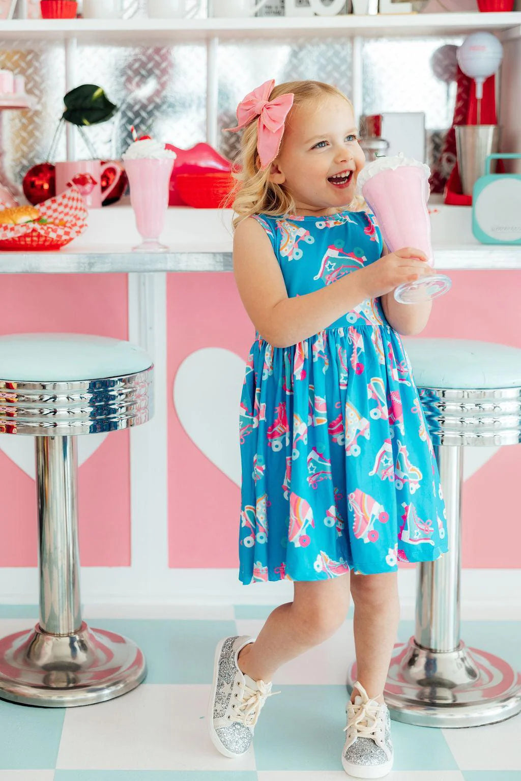 Model Wearing Mila & Rose Let The Good Times Roll Tank Twirl Dress