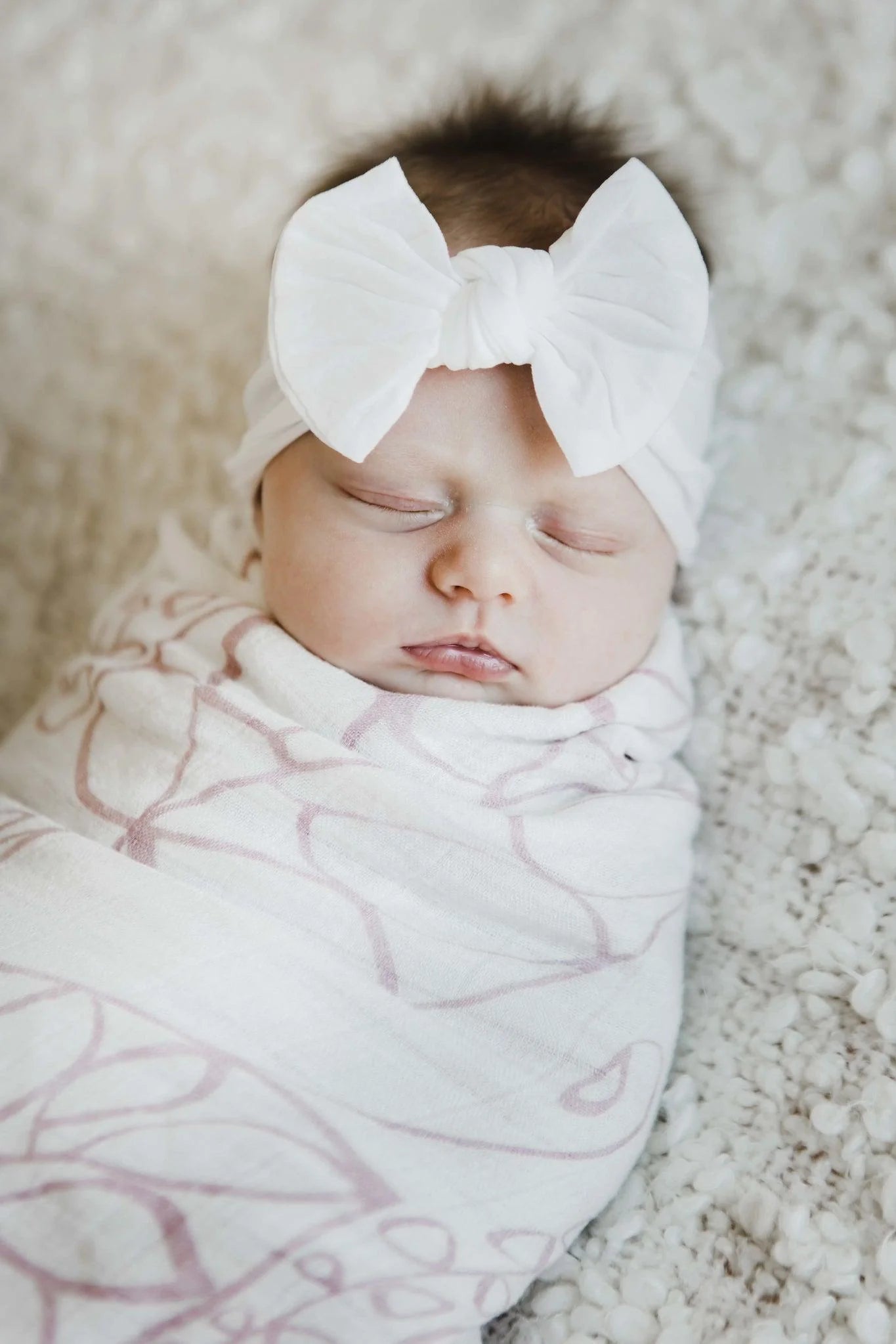 Model Wearing Mila & Rose White Nylon Bow Headwrap