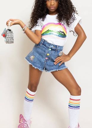 Rainbow Button Up Patch Denim
