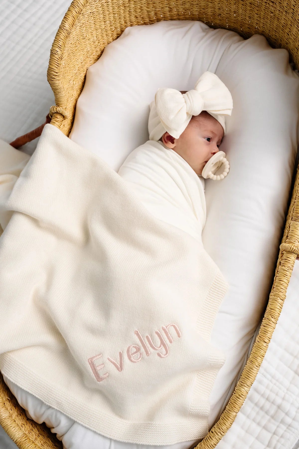 Model Using Lou Lou & Company Knit Blanket - Ivory 