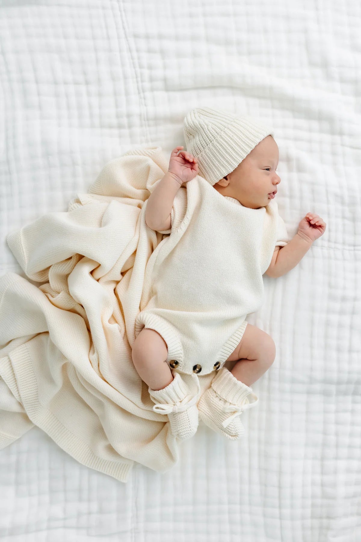 Model Wearing Lou Lou & Company Knit Booties - Ivory