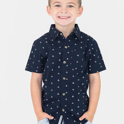 Navy Sailboats Button Down Shirt