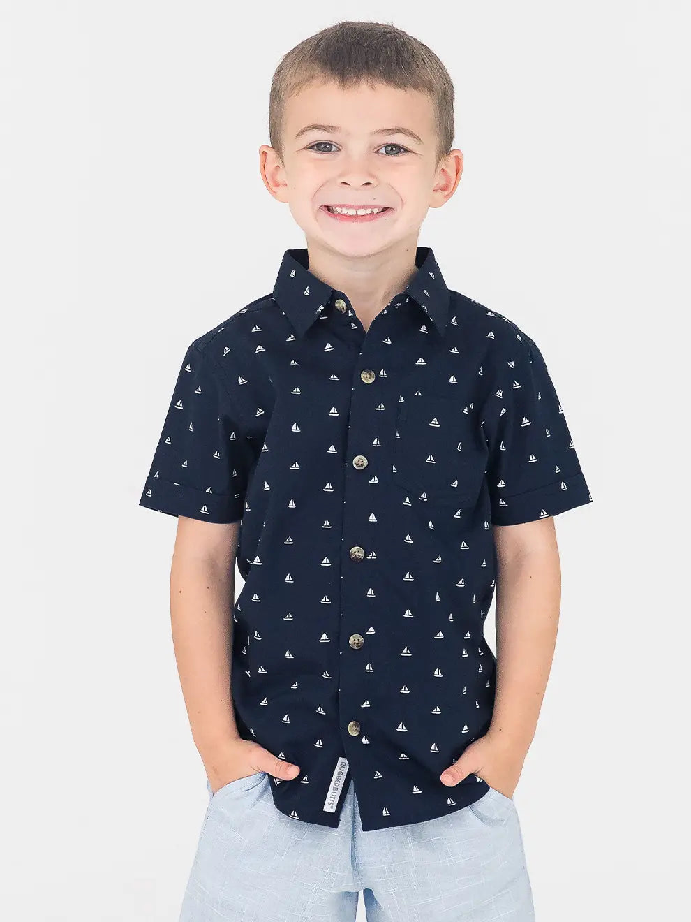 Navy Sailboats Button Down Shirt