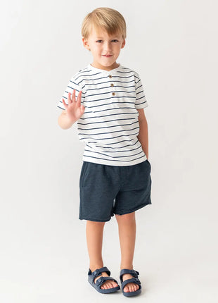 White & Navy Striped Henley