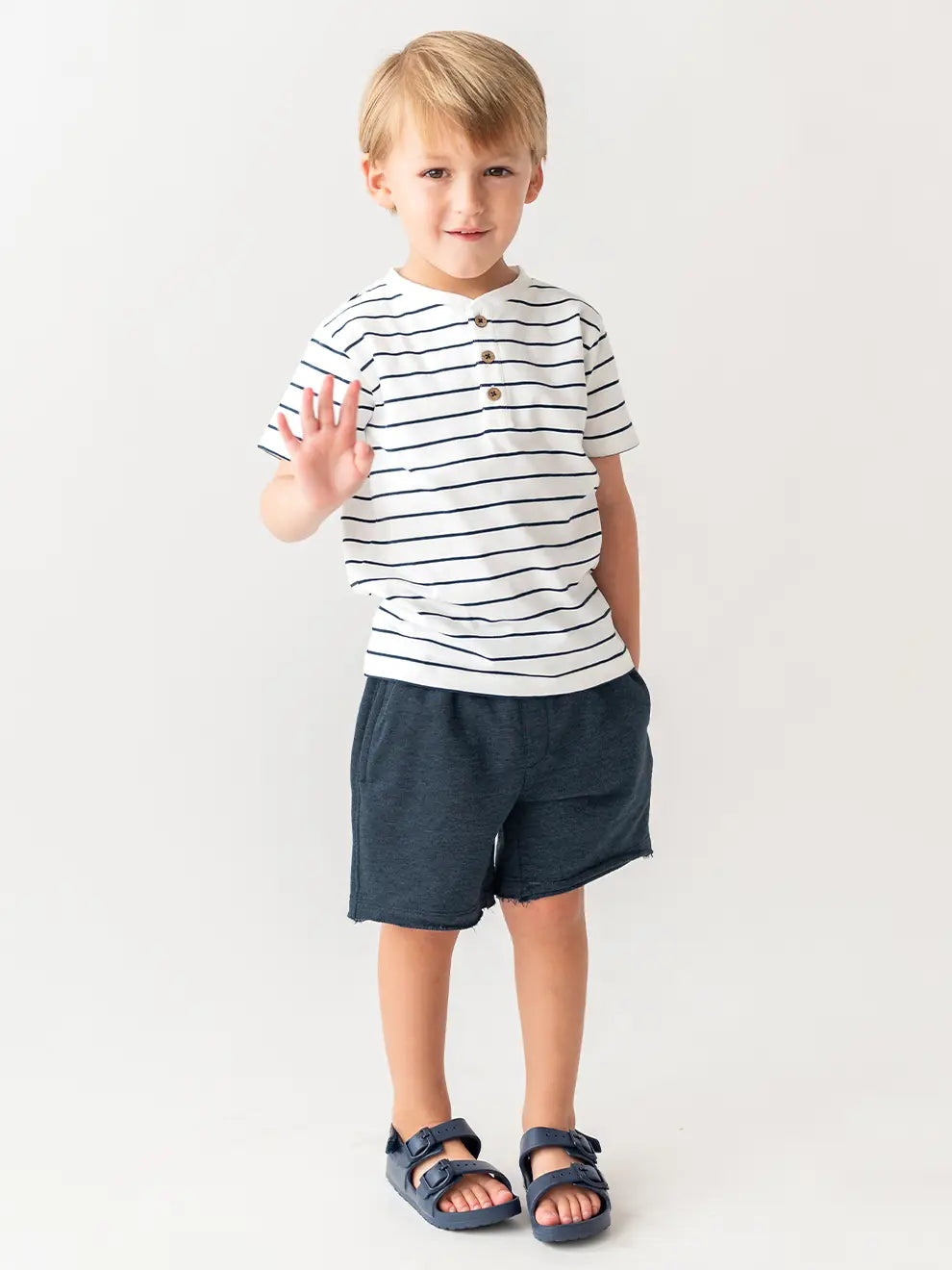White & Navy Striped Henley