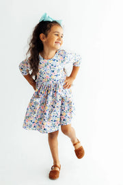 Model Wearing Mila & Rose Fall Floral 3/4 Sleeve Pocket Twirl Dress