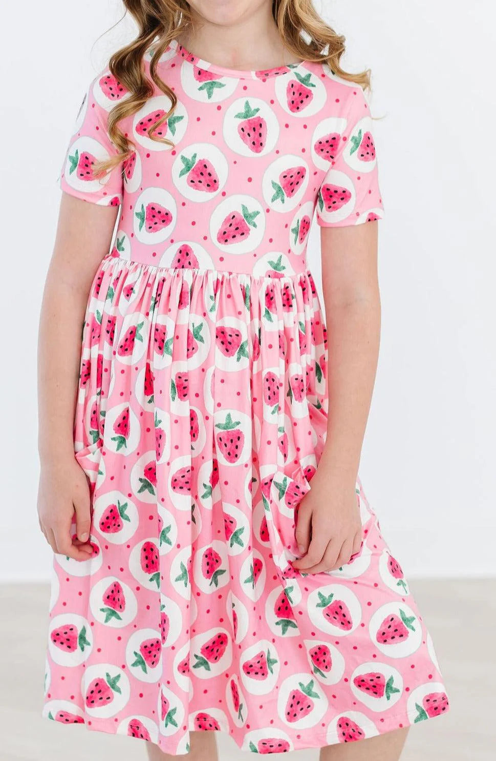 Model Wearing Mila & Rose Strawberry Fields Pocket Twirl Dress