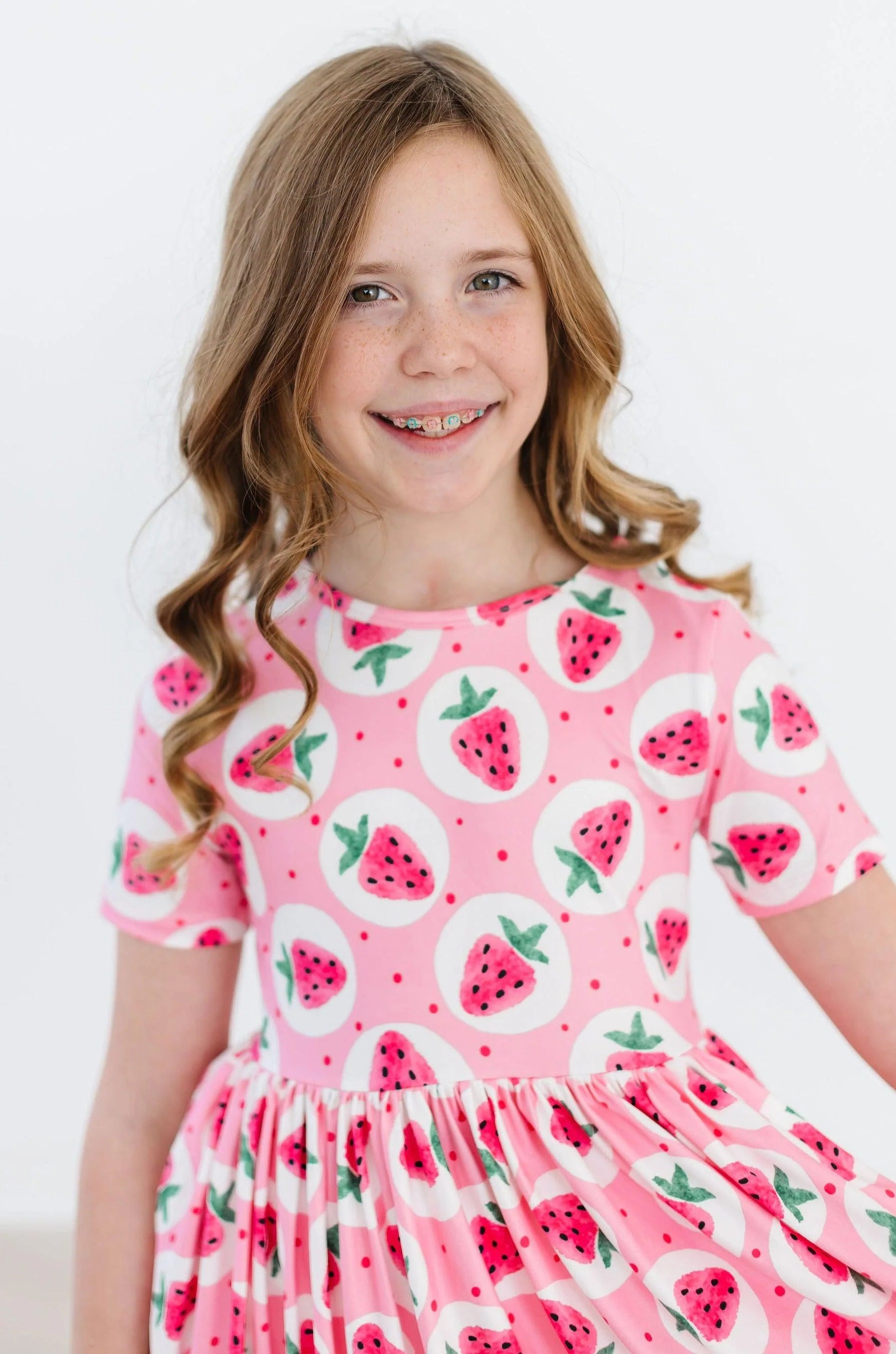 Model Wearing Mila & Rose Strawberry Fields Pocket Twirl Dress