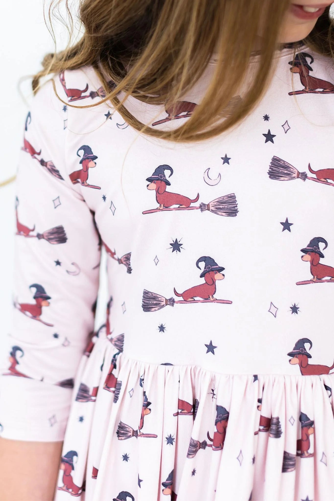 Model Wearing Mila & Rose Happy Howl-oween 3/4 Sleeve Twirl Dress