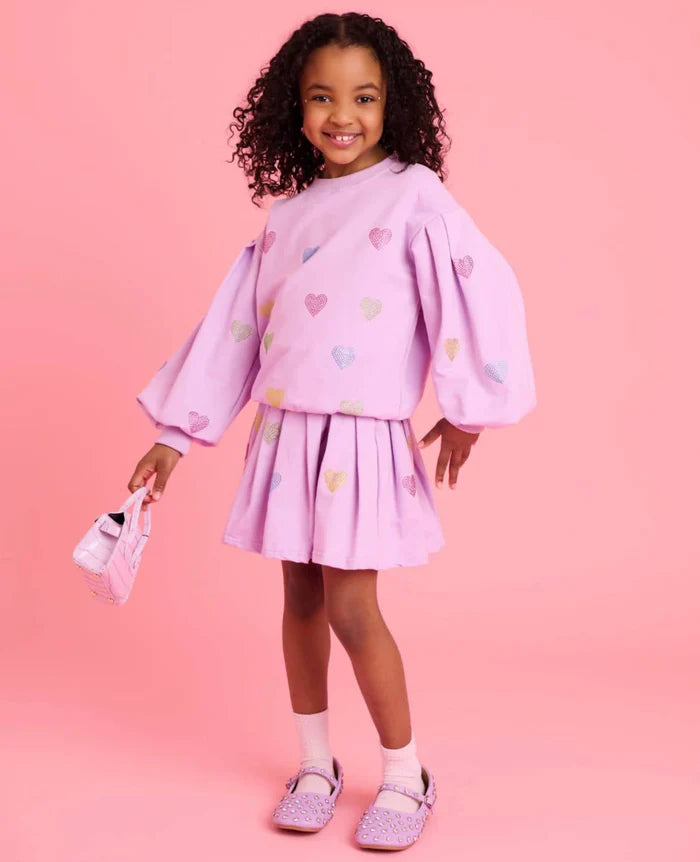Model Wearing Lola And The Boys Lavender Sparkle Hearts Set
