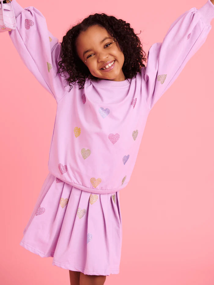 Model Wearing Lola And The Boys Lavender Sparkle Hearts Set