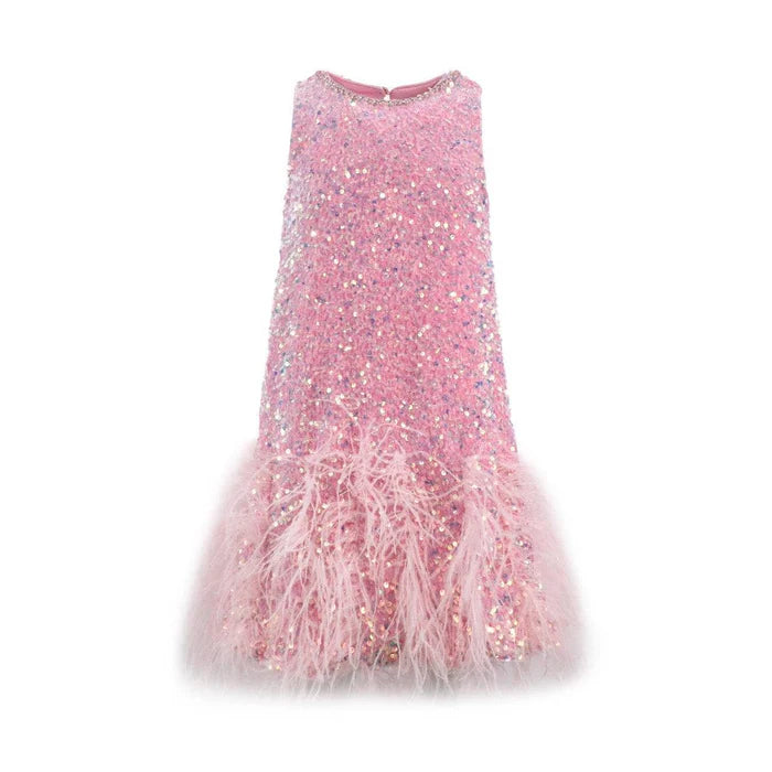 Lola And The Boys Sequin Feather Pretty Dress