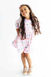 Model Wearing Mila & Rose Sugar Rush Long Sleeve Pocket Twirl Dress 