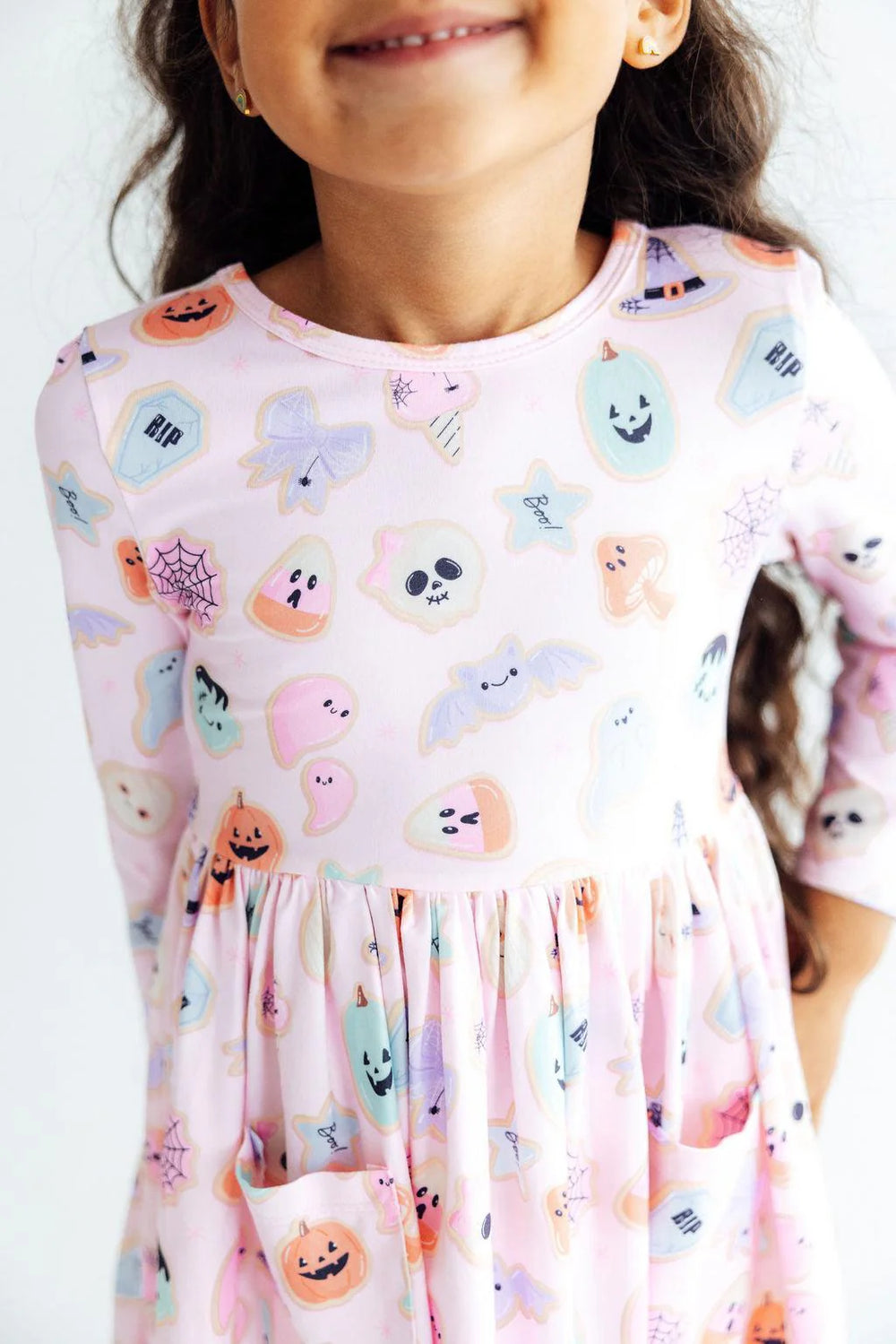 Model Wearing Mila & Rose Sugar Rush Long Sleeve Pocket Twirl Dress 