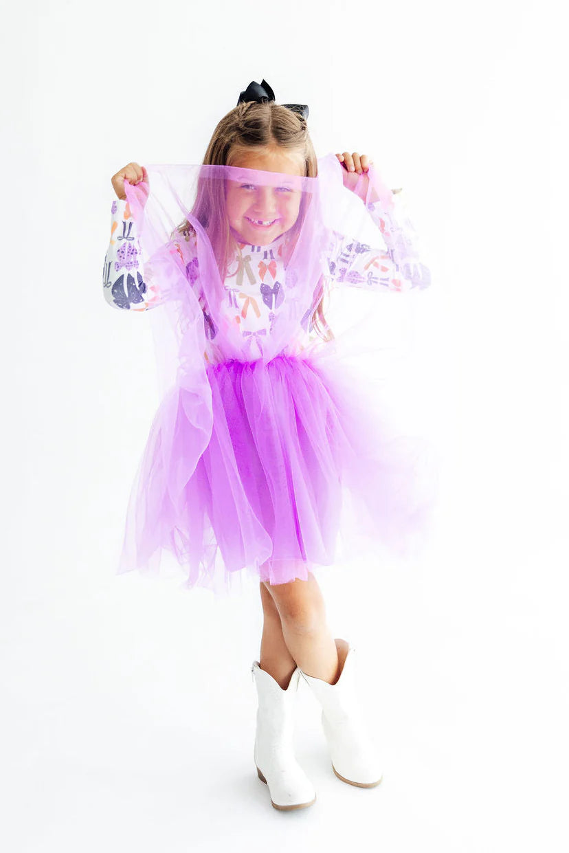 Model Wearing Mila & Rose Tied With A Boo Long Sleeve Tutu Dress