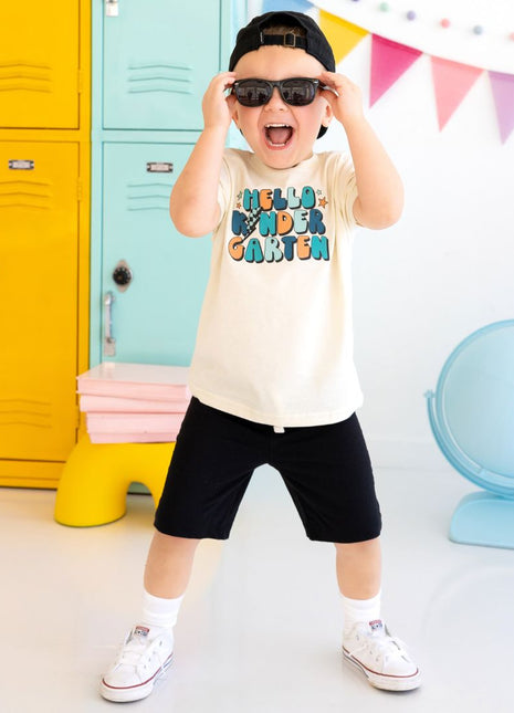 Model Wearing Sweet Wink Hello Kindergarten Short Sleeve T-Shirt - Natural