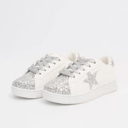 Marie Nicole Clothing Girls' Sparkle Star Sneaker - Silver Glitter